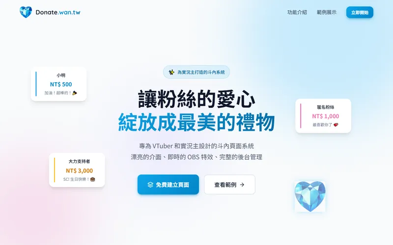 DonateWAN 網站首頁截圖